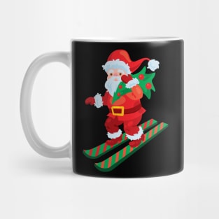 Santa on skis holding christmas Mug